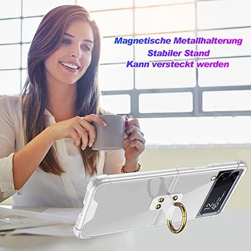 калъф за Samsung Galaxy Z Flip 3 с пръстен, Прозрачен калъф Z Flip 3 с околовръстен стойка, Прозрачен устойчив на удари