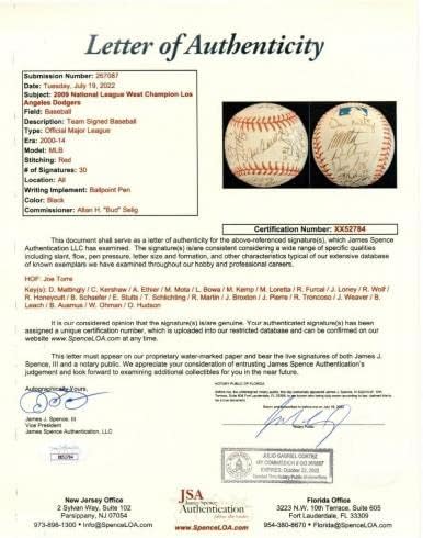 Бейзбол екип MLB Доджърс на 2009 г. С Автографи на Kershaw Торе Маттингли JSA XX52784 - Бейзболни топки с автографи