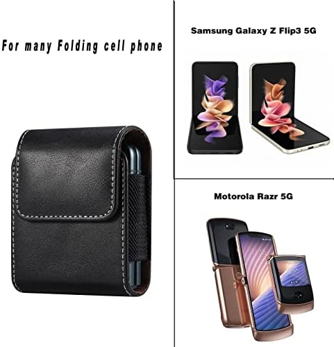 Чанта-кобур за носене на ръка, Кожена кобур за колан за мобилен телефон, съвместима с Samsung Galaxy Z Flip 3, Z Flip3 5G, Z Flip 2 или Motorola razr 5G, една чанта-кобур, държач за мобилен теле?
