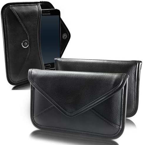 Калъф BoxWave, който е съвместим с Samsung Galaxy J5 Prime (2017) (Case by BoxWave) - Луксозни Кожена чанта-месинджър, дизайн своята практика-плик от изкуствена кожа - черно jet black