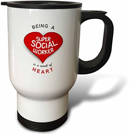 3dRose Being a Super Social Worker - чаша за пътуване Work of Red Heart Job Appreciation, 14 грама, бяла