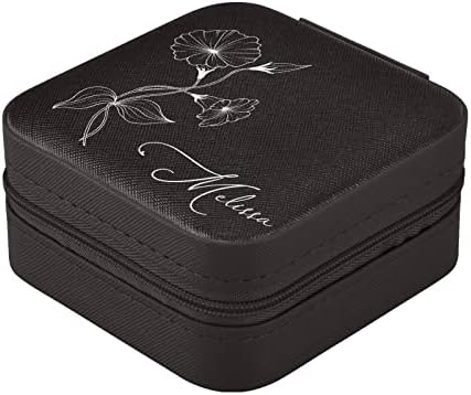 Черно цвете потребителски пътуване бижута PU калъф кожен персонализирани преносим кутия за бижута организатор на пътуване малка кутия за бижута, пръстен, огърлица,