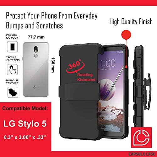 Калъф OYU е Съвместим с LG Stylo 5 [Двуслойни тежкотоварни боен колан, Противоударная кобур-поставка, черен калъф за LG Stylo 5 LM-Q720 (дек лента)