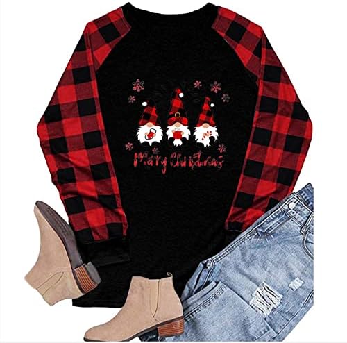 Жена Пуловер с кръгло деколте, Hoody, 2023, Коледни Ризи с Дълъг Ръкав, Скъпа Клетчатая Коледна Тениска, Есенни Ежедневни Пуловери