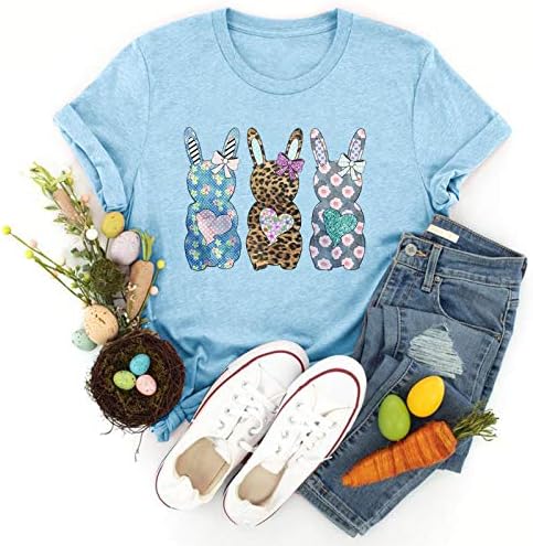 Тениска с къс ръкав в Деня на Великден, Женска Тениска с кръгло деколте и Принтом Яйца, Без Приятелка, Плюс размери,