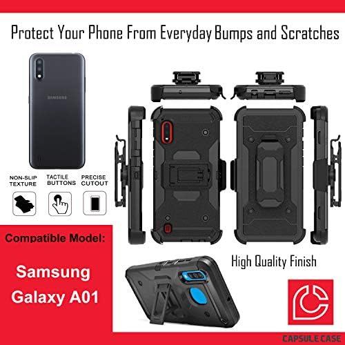 Калъф Ohiya, който е Съвместим с Galaxy А01 [Хибриден трансформатор, Ударопрочная поставка, черен калъф с клипс за колан за Samsung Galaxy А01 на всички мобилни оператори (Гонче)