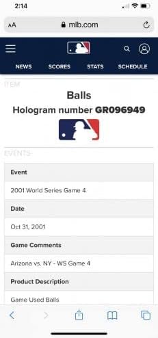 Дерек Джитър Мистър Ноември Подписа Използвана игра 2001 World Series Игра 4 MLB Бейзбол - MLB Използвани Бейзболни топки