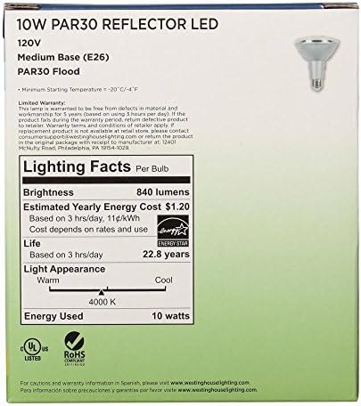 Уестингхаус Lighting 5002000 75-Ваттная Равностоен led лампа PAR30 с регулируема яркост Студен бял цвят със Средна основа (6 бр.)