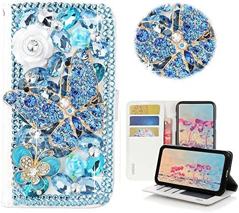 Чанта-портфейл STENES Bling за телефон, Съвместим с Samsung Galaxy S23 Case - Стилен Дизайн с 3D цветя-пеперуди, Ръчно
