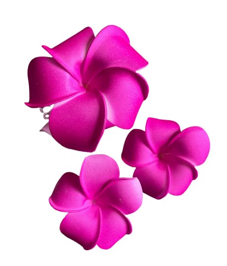 НОВА Розова Поролоновая Шнола за коса с цвете Плюмерии, Определени от три