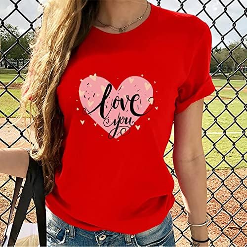 Тениски с графичен дизайн Love Heart за Жени, Върховете на Свети Валентин, Ежедневни Панталони, Пуловер с кръгло деколте