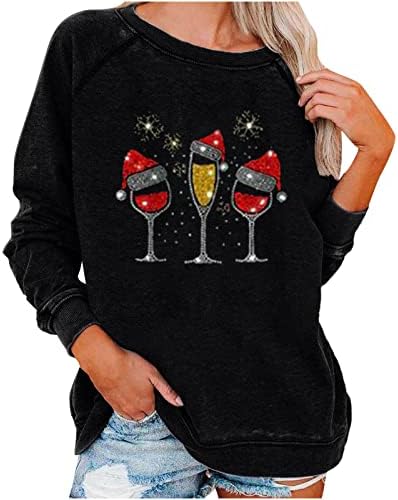 Блузи за Жени, Мода 2023, Коледна Hoody с Кръгло деколте и Дълъг Ръкав, Однотонная Забавна Коледна Вино Риза, Блуза, Блузи