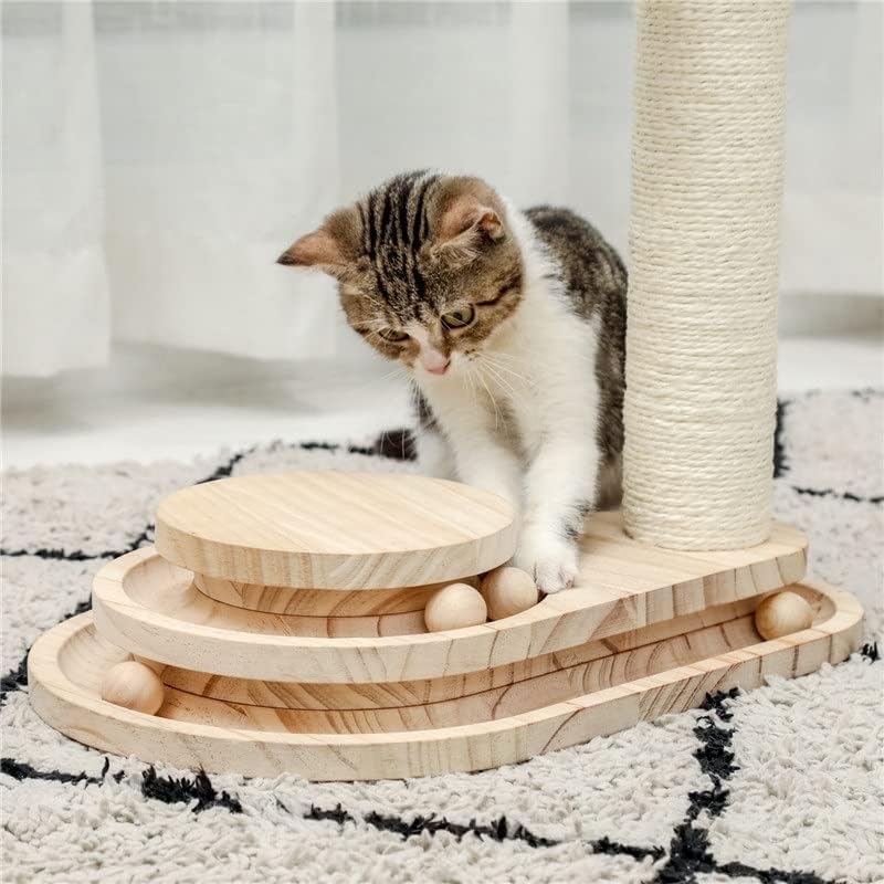 MJWDP Интерактивна Дървена Играчка За Котки Двуслойни Въртящи Умен Проследяване на Топката Когтеточка за Котки с Болтающимся