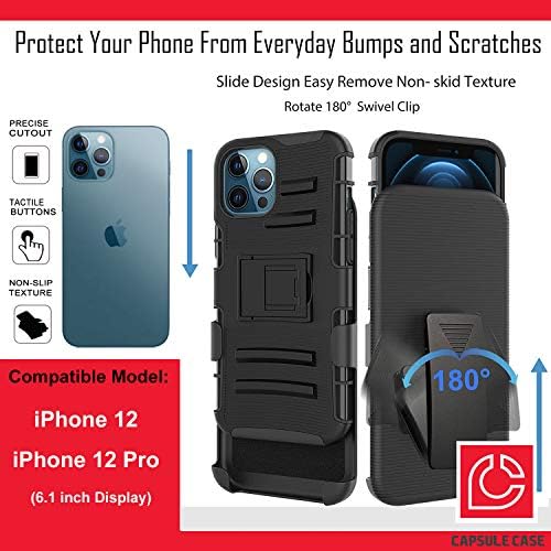 Калъф Ohiya е Съвместим с iPhone 12 Pro [Защита от военен клас, Ударопрочная Сверхпрочная кобур-стойка, Защитен Черен калъф за iPhone 12 с 6,1-инчов дисплей (Сладък бухал)