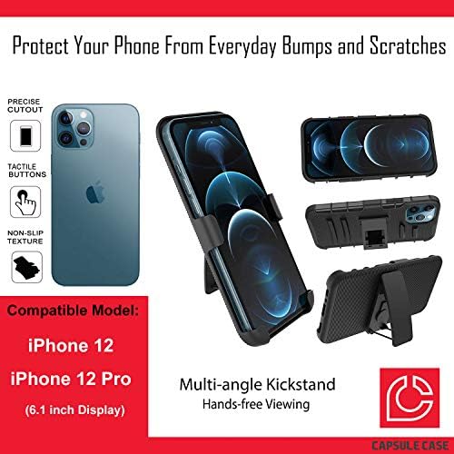 Калъф Ohiya е Съвместим с iPhone 12 Pro [Защита от военен клас, Ударопрочная Сверхпрочная кобур-стойка, Защитен Черен