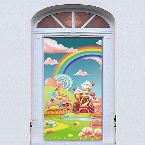 Карикатура Замък от Бонбони Тема Врата Банер Доставка Candyland Близалка Дъга Снимка Фон Детски Душ Рожден Ден на Вратата