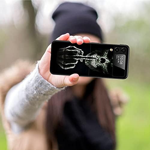 BPQOJB за Samsung Galaxy Z Флип 3 Черен Калъф с Изображение на Череп Индивидуален Дизайн С Принтом Тънък Твърд PC устойчив