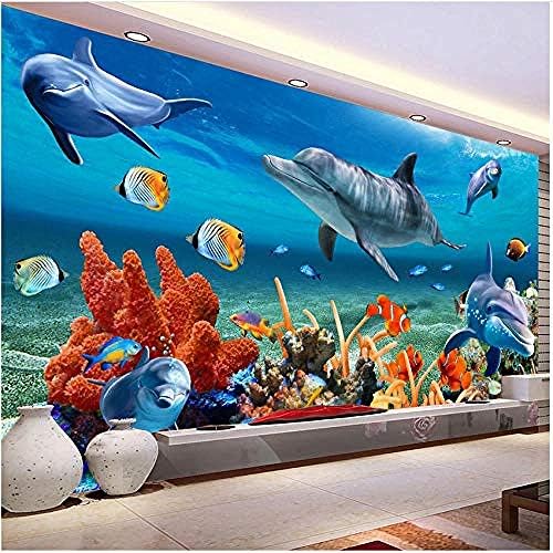 Clhhsy Водоустойчива и Подвижни Потребителски 3D Стенни Тапети за деца Подводен Делфин Риба Тапети За стените на Аквариума Фон Декор Детски Легла Room-450X300Cm