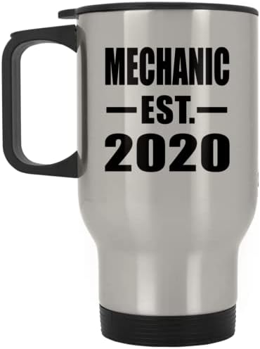 Designsify Mechanic е Създадена през 2020 г., Сребърна Пътна Чаша С Изолация от Неръждаема Стомана от 14 унции, Подаръци