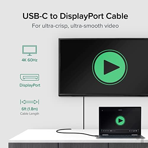 Pluggable-USB кабел C до DisplayPort дължина от 6 фута (1,8 м), резолюция до 4K при 60 Hz, USB кабел C DisplayPort -