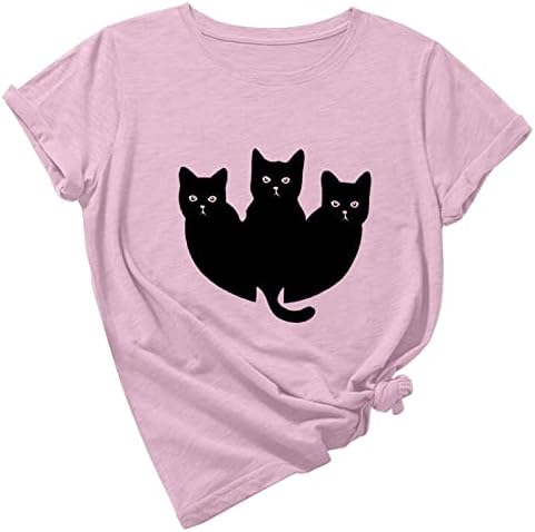 Тениска за момичета Kawaii С участието на Животните, Принт Котка, Блузи Свободно, Намаляване, Риза с Къс ръкав и Кръгло