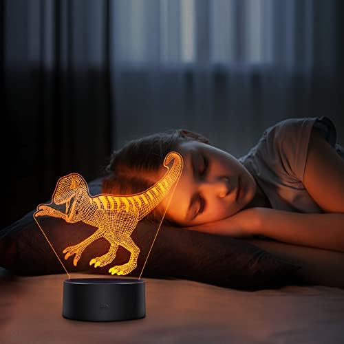 Лека нощ с 3D Оптична илюзия VANSIHO, 16 led Лампи, Променящия Цвят, Подарък за деца с дистанционно управление (Динозавър)