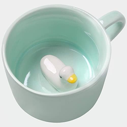 Керамична чаша Jeuhoue Duck, Чаша Със Скрита 3D животно Вътре, Кафеена чаша ръчна изработка на модел от картун 8 грама,