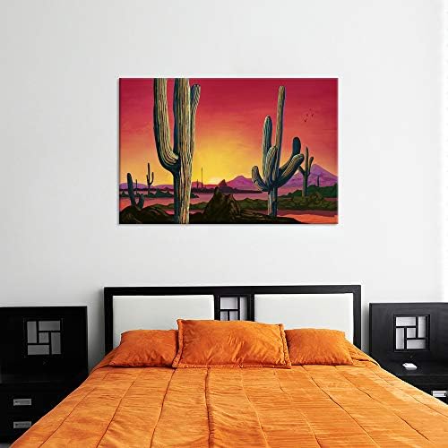 iHAPPYWALL Голям Платно с пейзаж Saguaro, Стенно изкуство, Залез, Кактус в Аризона, Оранжев Фон, Художествена Галерия