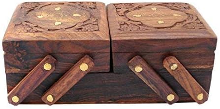Ortus Shriji Crafts Ковчег за бижута за Жени, Дървени Сгъваеми клапан, Цветен Дизайн, Домашно приготвен подарък, 8 x