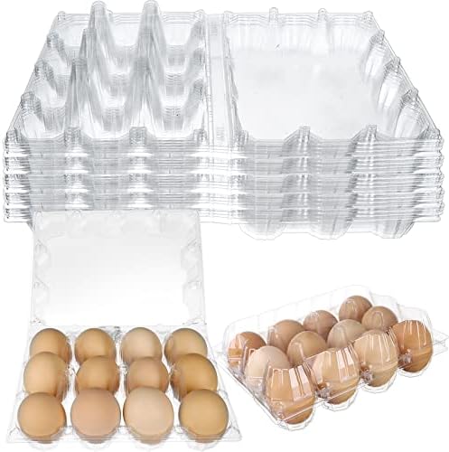 Ioffersuper 50 Опаковки, картонени кутии за яйца, Пластмасова кутия за 12 яйца, Прозрачни Екологично чисти Многократна