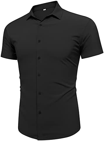 URRU Мъжки Ризи Muscle Dress Slim Fit Стрейчевые Ежедневни Ризи с Копчета с Къс Ръкав за Мъже