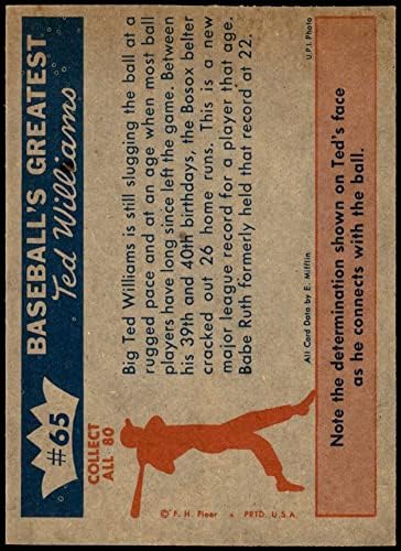1959 Fleer 65 30 август 1958 Тед Уилямс Бостън Ред Сокс (Бейзболна картичка) EX/MT Red Sox