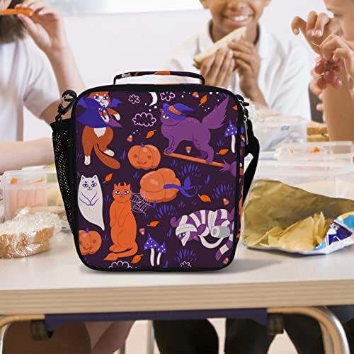 Оранжеви Сладко чанта за обяд с Кавайными Котки за Хелоуин за жени и Мъже, Изолирани чанти за Обяд, торби за Многократна