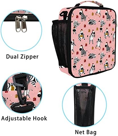 Розови Кавайные чанти за обяд с красиви коледни мультяшными Зебри за жени и мъже, изолирани чанти за обяд, торби за Многократна употреба за обяд за работа в офиса, в