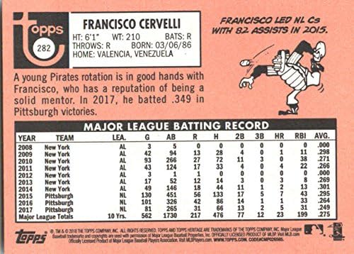 2018 Бейзболна картичка Topps Heritage #282 Francisco Cervelli Pirates MLB NM-MT