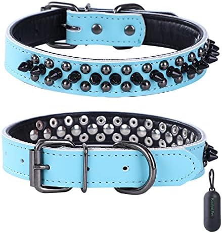 Rachel Pet Products Кожена Яка с нитове и шипове за кучета Малки и Средни по размер (11-13,4 инча, синьо)