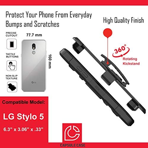 Калъф OYU е Съвместим с LG Stylo 5 [Двуслойни тежкотоварни боен колан, Противоударная кобур-поставка, черен калъф за