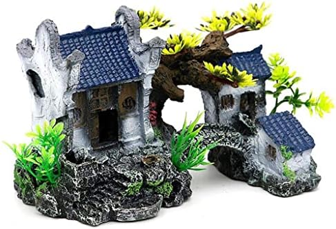 CCBUY Симулация модел на дома от смола, декорация на аквариум, аквариум с рибки, озеленяване украшение, двуетажна имитационный мост, каменната къща