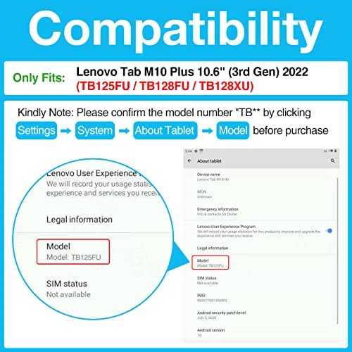 Калъф-хастар за Lenovo Tab M10 Plus 3-то поколение 10,6 инча 2022 (TB125FU/TB128FU/TB128XU), тънка поставка, твърда делото,