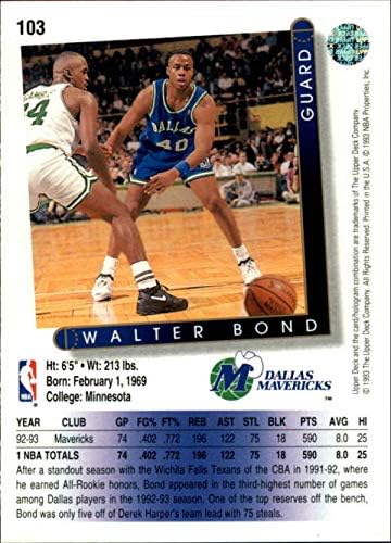 1993-94 Горна палуба 103 Уолтър Бонд Далас Маверикс Баскетбол НБА