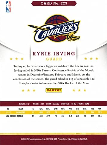 2012-13 Баскетболни обръчи Панини НБА 223 Карта начинаещ Кайри Ървинг