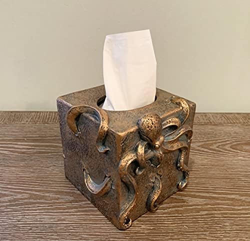 Кутията е Квадратна кутия за Салфетки във формата на Октопод - Декор за Морски плаж На крайбрежието - Бронз /Зелените