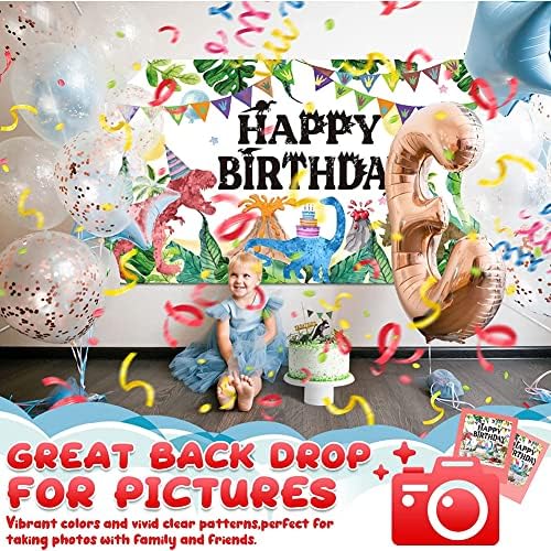 Фон с Динозавром, Тема на Джунглата, Фон За Снимки честит Рожден Ден, 73 x 43 Стенен Банер за Момчета И Момичета, Бебешки