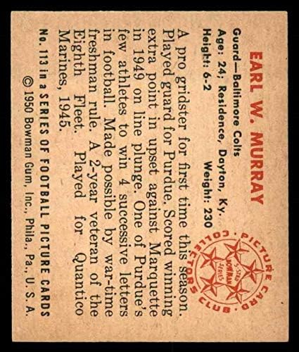 1950 Боуман 113 Ърл Мъри Балтимор Колтс (Футболна карта) EX/MT Colts Purdue
