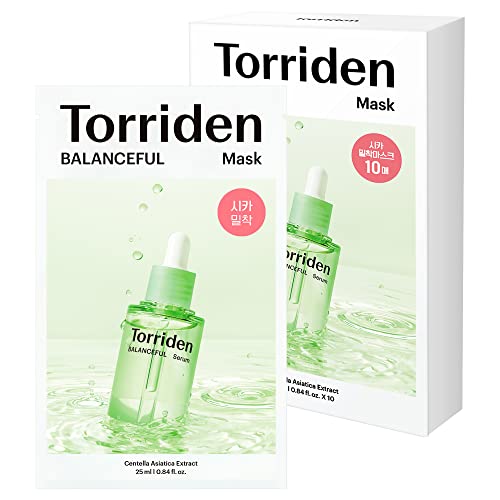 Torriden BALANCEFUL Cica Лицето Sheet Masks (10 листа) - Маска за лице с добавянето на gotu Кола за успокоение, баланс