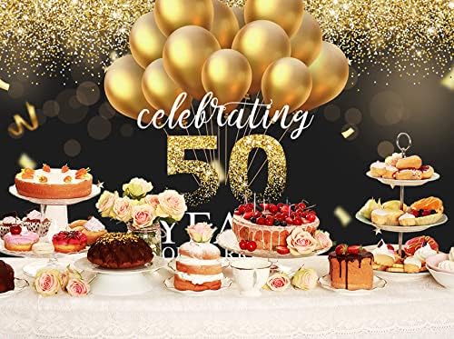 Ticuenicoa 7x5 фута Фона на честването на 50-годишнината от брака Черно-Златен Цветен Фон за честването на 50-годишнината