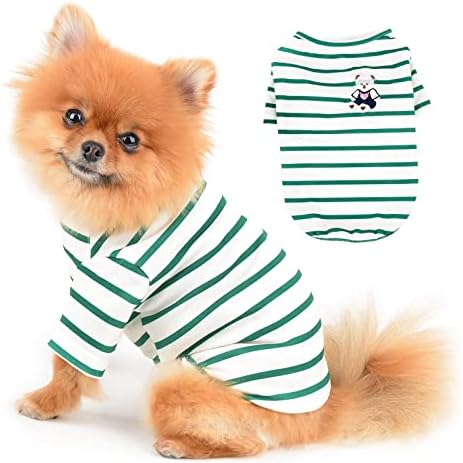 Тениска PAIDEFUL Small Dog В Ивица с Хубав Мечка, Пролетно-летни Дрехи За малки Кученца, Мек, Удобен Костюм за кучета, Зелен, S