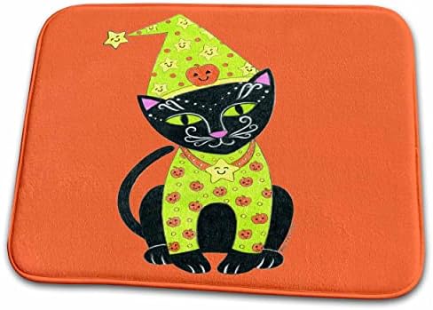 3дРоуз на черна котка, котка в костюм на котка на Хелоуин, оранжево котка за Хелоуин. - Подложки за сушене на чинии (ddm-23297-1)