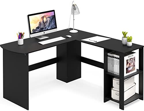 Дървена ъглова маса SHW L-образна форма за домашния офис, черен