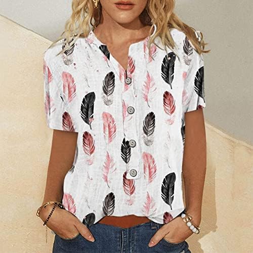 Основи на Женската Риза Блузи за Жени С Къс Ръкав Лятна Мода Неофициално Модна Тениска С Принтом Силует на Копчета Тениска